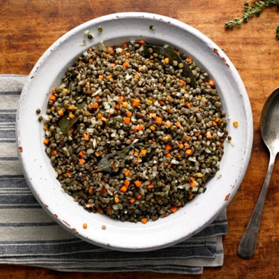 Lentejas beluga estofadas con sofrito